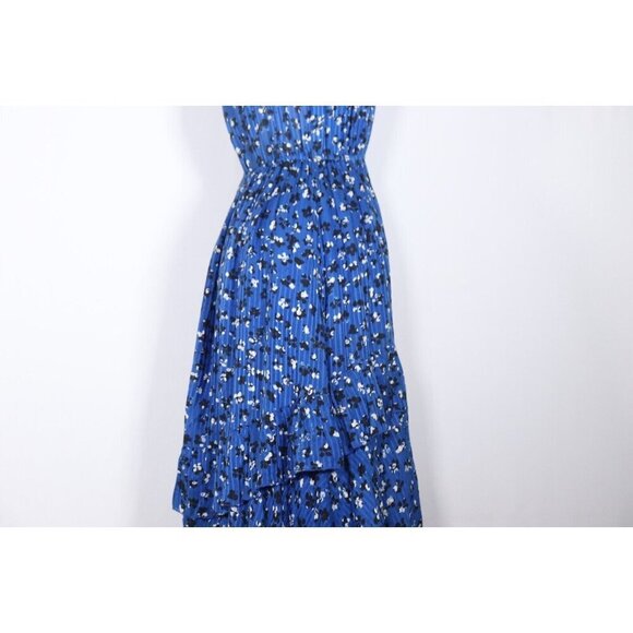 Ulla Johnson Women 2 Blue Abstract Floral Print Shadow Stripe Aurelie Midi Dress - Picture 11 of 16